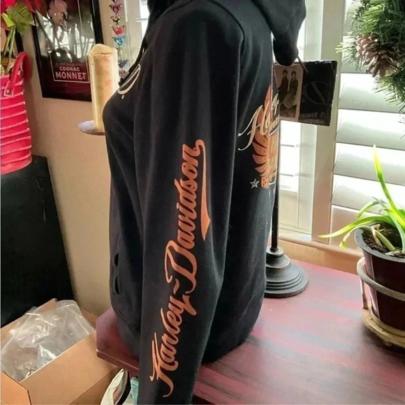 Preloved Vintage Black Harley Davidson embellished Zip Up Hoodie - Picture 4 of 6